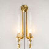 French Classic Brass Wall Sconce with Clear Ribbed Glass and Plug In Cord for Bedroom