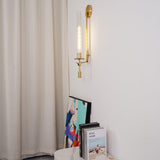 French Classic Brass Wall Sconce with Clear Ribbed Glass and Plug In Cord for Bedroom