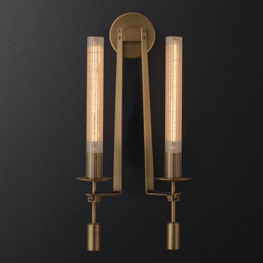 French Classic Brass Wall Sconce with Clear Ribbed Glass and Plug In Cord for Bedroom