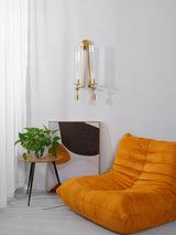 French Classic Brass Wall Sconce with Clear Ribbed Glass and Plug In Cord for Bedroom