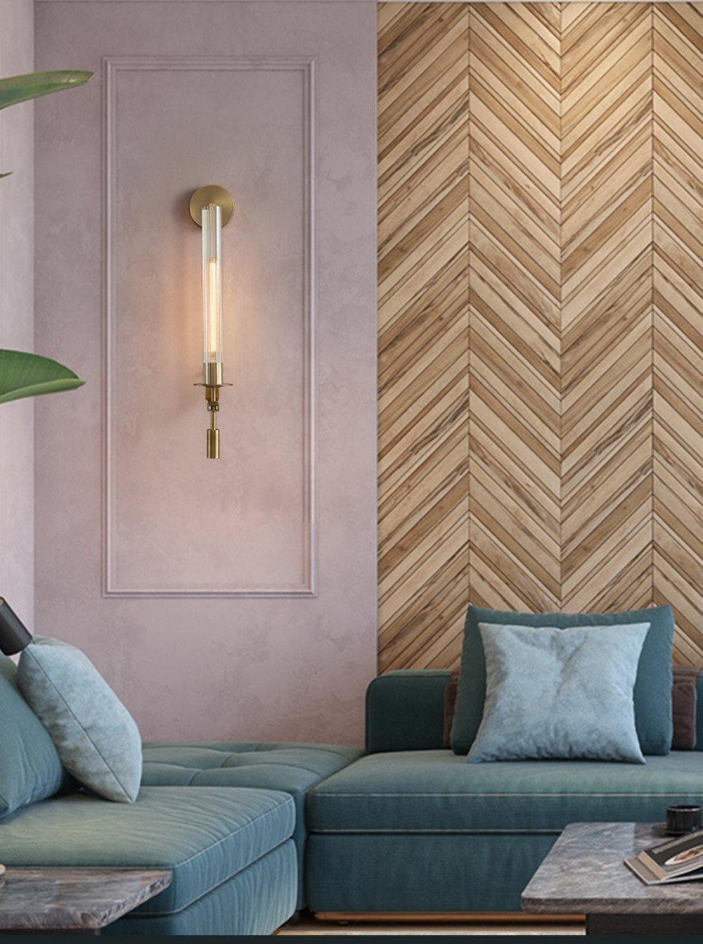 French Classic Brass Wall Sconce with Clear Ribbed Glass and Plug In Cord for Bedroom
