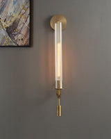 French Classic Brass Wall Sconce with Clear Ribbed Glass and Plug In Cord for Bedroom
