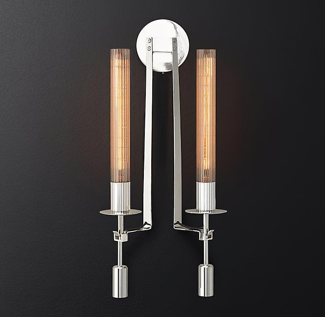 French Classic Brass Wall Sconce with Clear Ribbed Glass and Plug In Cord for Bedroom