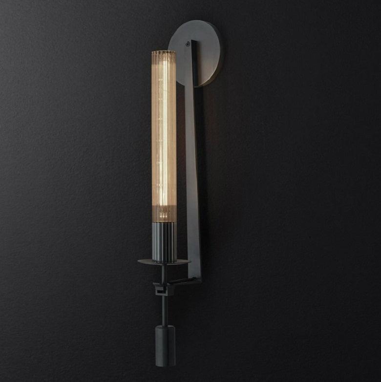 French Classic Brass Wall Sconce with Clear Ribbed Glass and Plug In Cord for Bedroom