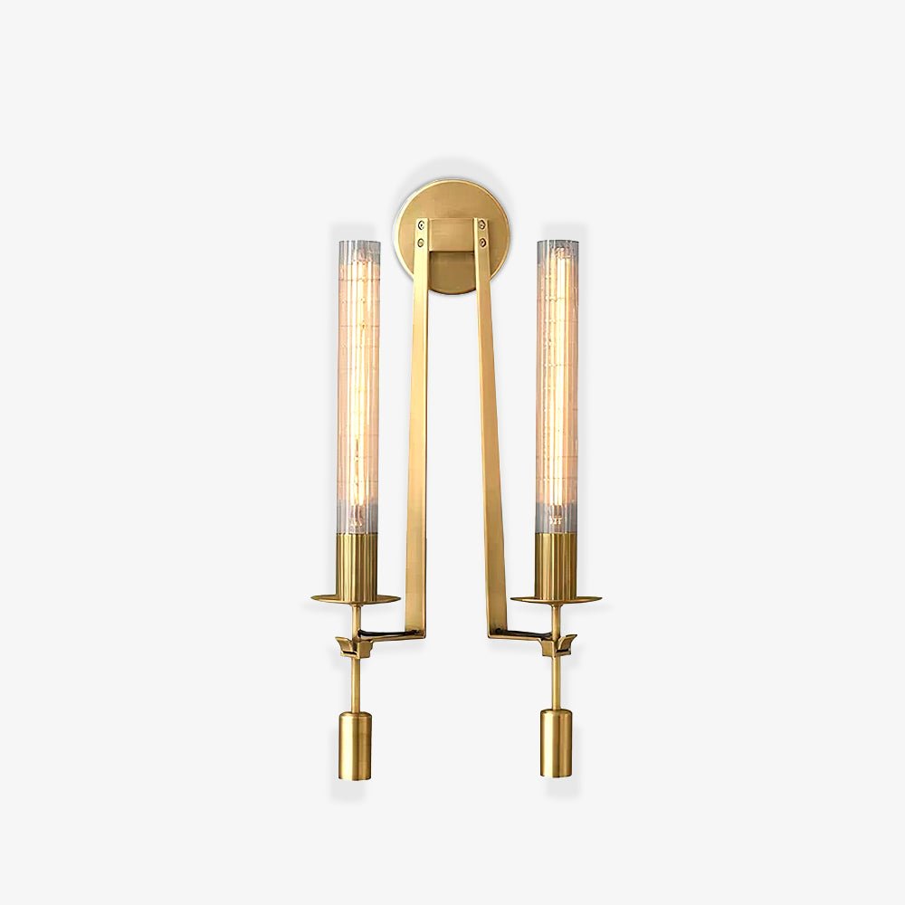 French Classic Brass Wall Sconce with Clear Ribbed Glass and Plug In Cord for Bedroom