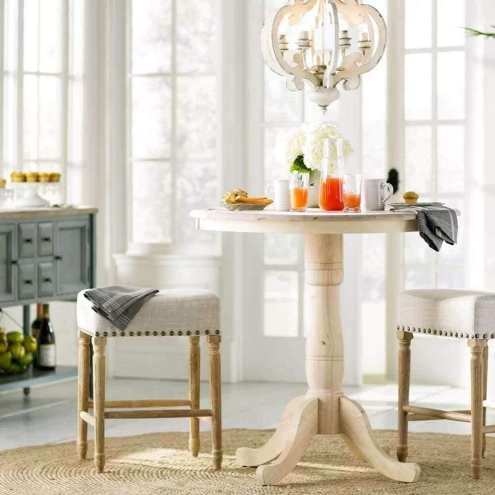 French Country Antique White Wood and Metal Lantern Chandelier 6 Light Pendant