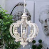 French Country Antique White Wood and Metal Lantern Chandelier 6 Light Pendant