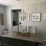 French Country Antique White Wood and Metal Lantern Chandelier 6 Light Pendant