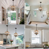 French Country Antique White Wood and Metal Lantern Chandelier 6 Light Pendant