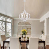 French Country Antique White Wood and Metal Lantern Chandelier 6 Light Pendant