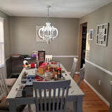 French Country Antique White Wood and Metal Lantern Chandelier 6 Light Pendant