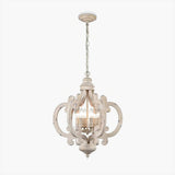 French Country Antique White Wood and Metal Lantern Chandelier 6 Light Pendant