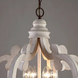 French Country Antique White Wood and Metal Lantern Chandelier 6 Light Pendant