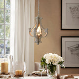 French Country Style Lantern Chandelier Wood Metal Pendant Light for Dining Room Entryway