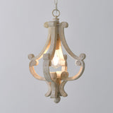 French Country Style Lantern Chandelier Wood Metal Pendant Light for Dining Room Entryway
