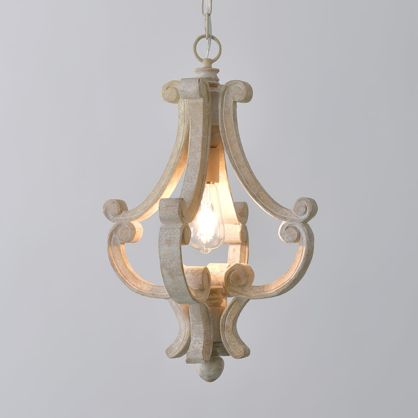 French Country Style Lantern Chandelier Wood Metal Pendant Light for Dining Room Entryway