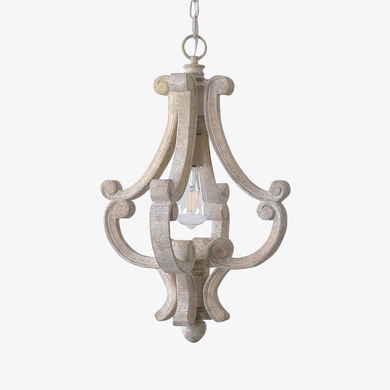 French Country Style Lantern Chandelier Wood Metal Pendant Light for Dining Room Entryway