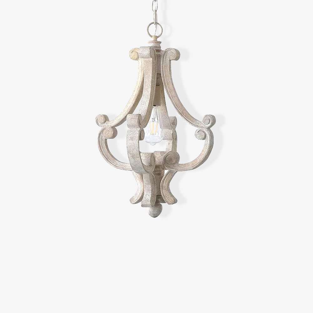 French Country Style Lantern Chandelier Wood Metal Pendant Light for Dining Room Entryway