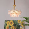 French Floral Tiered Glass Chandelier Modern Gold Metal Pendant Lighting for Bedroom and Living Room