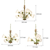 French Pastoral Green Leaf Chandelier with Lily of the Valley Frosted Glass Flower Shades