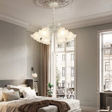French Style 6 Head Floral Chandelier Green and White Glass Leaf Ceiling Light with 3 Step Dimming