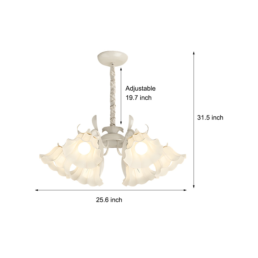 French Style 6 Head Floral Chandelier Green and White Glass Leaf Ceiling Light with 3 Step Dimming