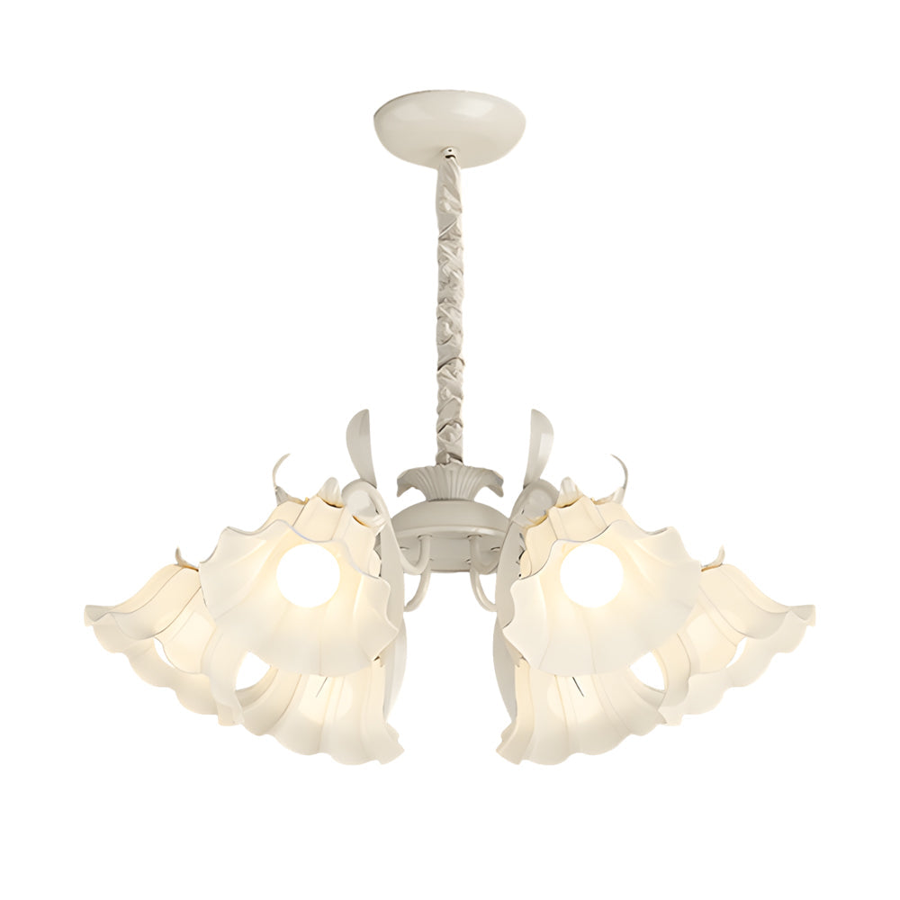 French Style 6 Head Floral Chandelier Green and White Glass Leaf Ceiling Light with 3 Step Dimming