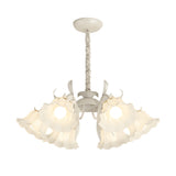 French Style 6 Head Floral Chandelier Green and White Glass Leaf Ceiling Light with 3 Step Dimming