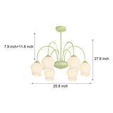 French Style 6 Light Bell Orchid Glass Chandelier with 3 Color Dimming Pendant Light