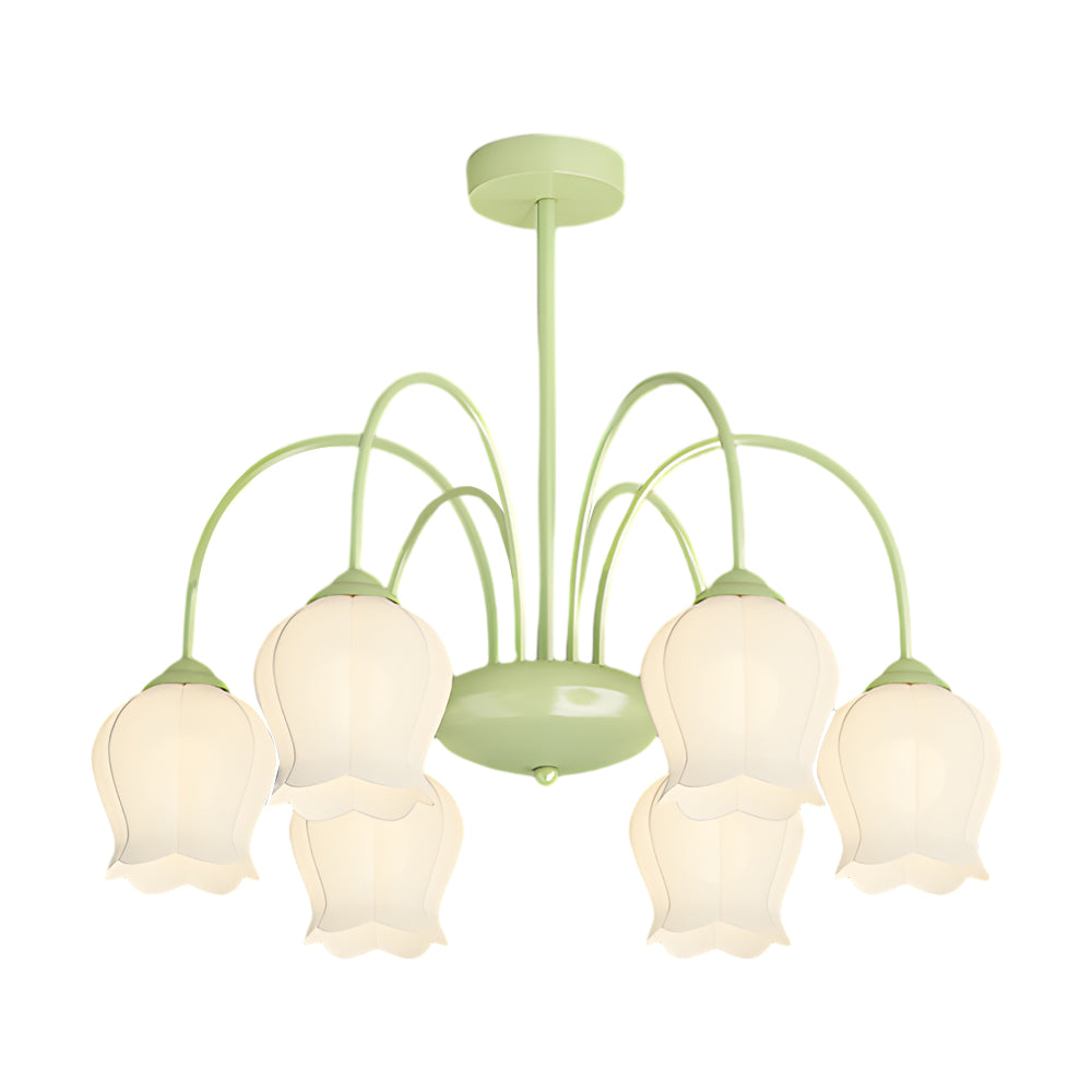 French Style 6 Light Bell Orchid Glass Chandelier with 3 Color Dimming Pendant Light