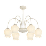 French Style 6 Light Bell Orchid Glass Chandelier with 3 Color Dimming Pendant Light