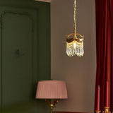 French Style Copper Crystal Pendant Light Three Color Dimming Hanging Lamp for Bedroom