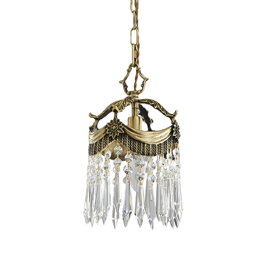 French Style Copper Crystal Pendant Light Three Color Dimming Hanging Lamp for Bedroom