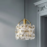 French Style Floral Glass Pendant Light with Copper Body and 3 Color Dimming for Bedroom