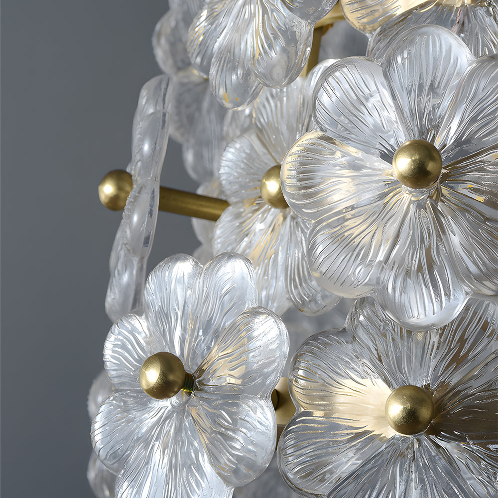 French Style Floral Glass Pendant Light with Copper Body and 3 Color Dimming for Bedroom