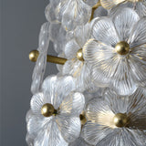 French Style Floral Glass Pendant Light with Copper Body and 3 Color Dimming for Bedroom