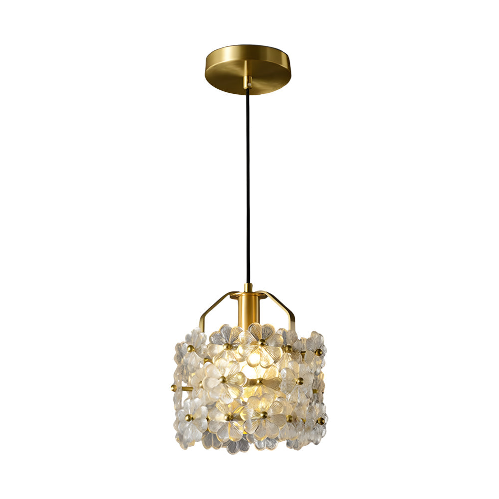 French Style Floral Glass Pendant Light with Copper Body and 3 Color Dimming for Bedroom