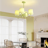 French Style Retro Green Chandelier with Pleated Fabric Shades Pastoral Hanging Ceiling Light