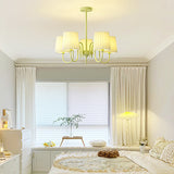 French Style Retro Green Chandelier with Pleated Fabric Shades Pastoral Hanging Ceiling Light