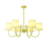 French Style Retro Green Chandelier with Pleated Fabric Shades Pastoral Hanging Ceiling Light