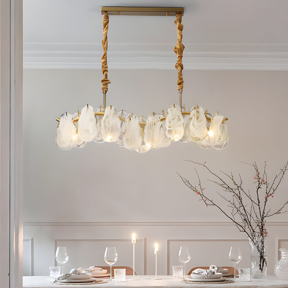 French Style Round Wave Glass Cloud Chandelier 3 Step Dimming Luxury Pendant Ceiling Lighting