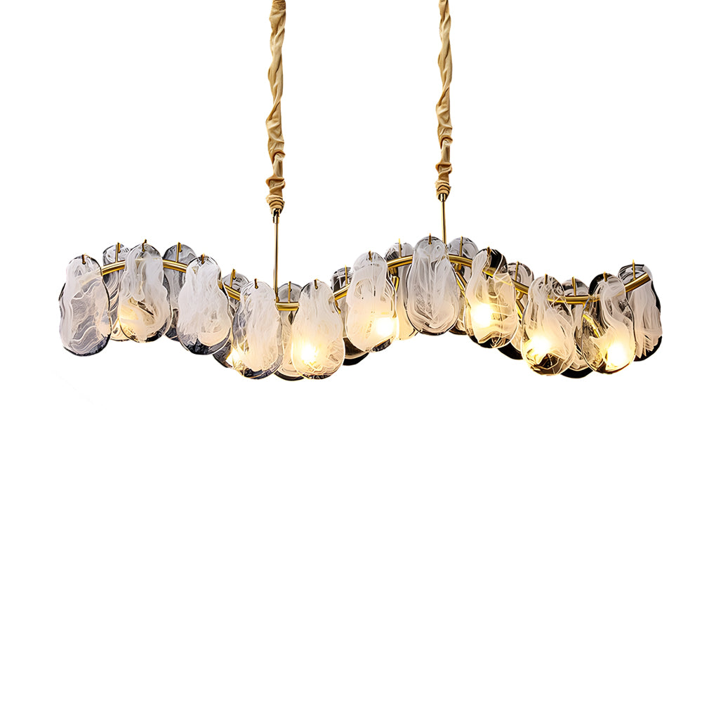 French Style Round Wave Glass Cloud Chandelier 3 Step Dimming Luxury Pendant Ceiling Lighting