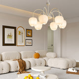 French Style Tulip Flower Milky White Glass Chandelier 3 Step Dimming LED Pendant Ceiling Light for Living Room