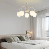 French Style Tulip Flower Milky White Glass Chandelier 3 Step Dimming LED Pendant Ceiling Light for Living Room
