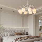 French Style Tulip Flower Milky White Glass Chandelier 3 Step Dimming LED Pendant Ceiling Light for Living Room