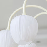 French Style Tulip Flower Milky White Glass Chandelier 3 Step Dimming LED Pendant Ceiling Light for Living Room