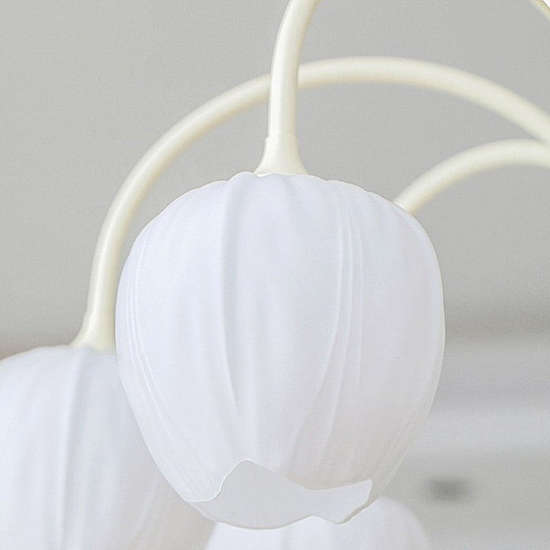 French Style Tulip Flower Milky White Glass Chandelier 3 Step Dimming LED Pendant Ceiling Light for Living Room