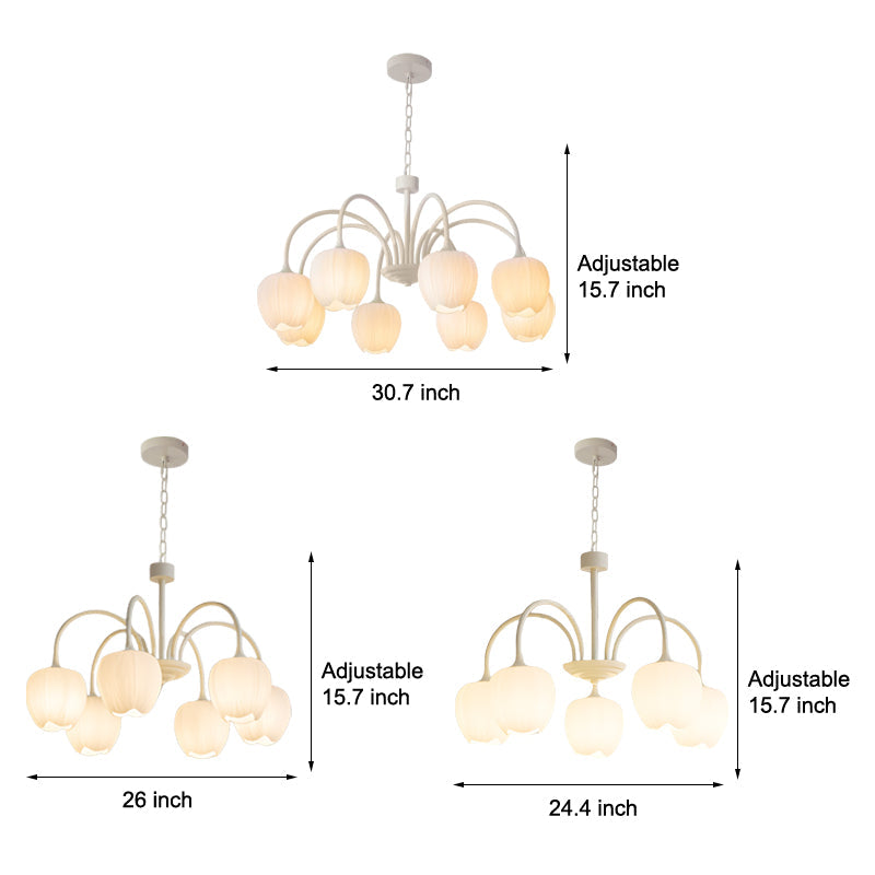 French Style Tulip Flower Milky White Glass Chandelier 3 Step Dimming LED Pendant Ceiling Light for Living Room
