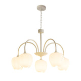 French Style Tulip Flower Milky White Glass Chandelier 3 Step Dimming LED Pendant Ceiling Light for Living Room
