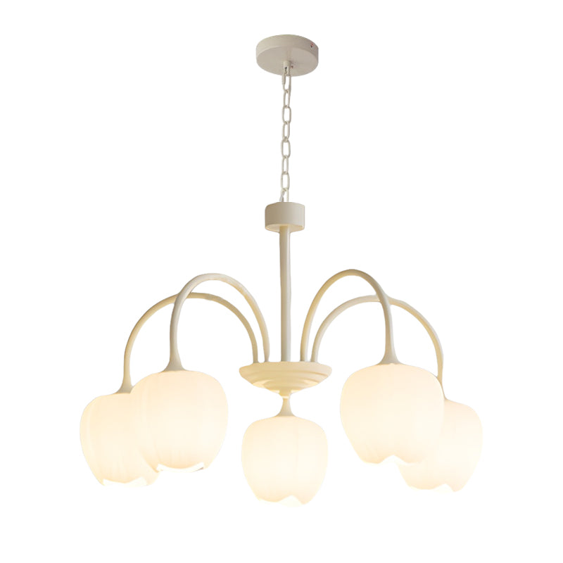 French Style Tulip Flower Milky White Glass Chandelier 3 Step Dimming LED Pendant Ceiling Light for Living Room